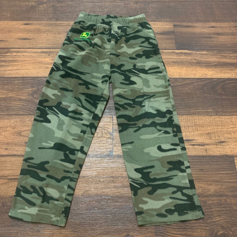 John Deere Camo Fleece Pajama Pants Kids L (7) Side Pockets
